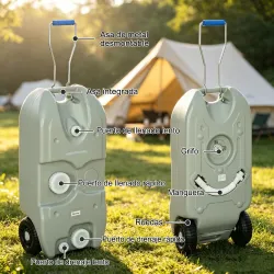 Tanque de Agua Portátil 40 L con Ruedas Manija Metálica y Grifo para Caravanas Autocaravanas y Camping 37x23x80 ... - Ogal.Es