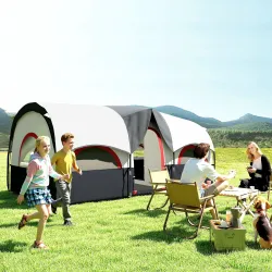 Tienda de Campaña Familiar para 4 Personas Impermeable con Dormitorios Independientes 435x251x195 cm Gris y Blanco - Ogal.Es