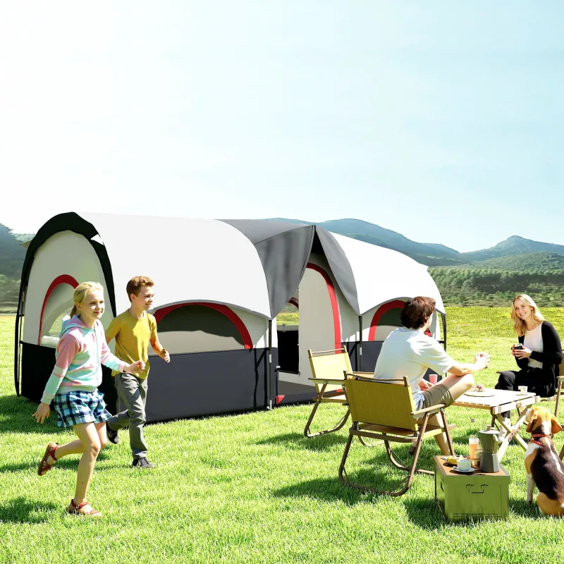 Tienda de Campaña Familiar para 4 Personas Impermeable con Dormitorios Independientes 435x251x195 cm Gris y Blanco - Ogal.Es