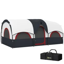 Tienda de Campaña Familiar para 4 Personas Impermeable con Dormitorios Independientes 435x251x195 cm Gris y Blanco - Ogal.Es