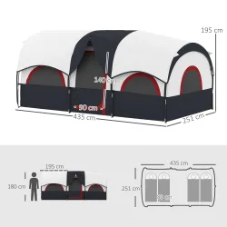 Tienda de Campaña Familiar para 4 Personas Impermeable con Dormitorios Independientes 435x251x195 cm Gris y Blanco - Ogal.Es