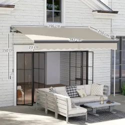 Toldo Eléctrico Retráctil con Manivela Inclinación Ajustable y Protección UV para Jardín Terraza 296x250 cm Crema - Ogal.Es