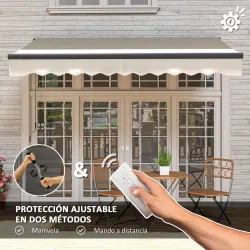 Toldo Eléctrico Retráctil con Manivela Inclinación Ajustable y Protección UV para Jardín Terraza 296x250 cm Crema - Ogal.Es