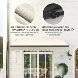 Toldo Eléctrico Retráctil con Manivela Inclinación Ajustable y Protección UV para Jardín Terraza 296x250 cm Crema - Ogal.Es