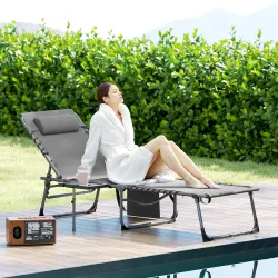 Tumbona Plegable con Respaldo Ajustable Reposacabezas Bolsillo Lateral Bandeja y Estructura de Acero 190x60x31 c... - Ogal.Es