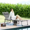 Tumbona Plegable con Respaldo Ajustable Reposacabezas Bolsillo Lateral Bandeja y Estructura de Acero 190x60x31 c... - Ogal.Es