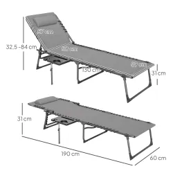 Tumbona Plegable con Respaldo Ajustable Reposacabezas Bolsillo Lateral Bandeja y Estructura de Acero 190x60x31 c... - Ogal.Es
