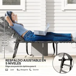 Tumbona Plegable con Respaldo Ajustable Reposacabezas Bolsillo Lateral Bandeja y Estructura de Acero 190x60x31 c... - Ogal.Es