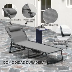 Tumbona Plegable con Respaldo Ajustable Reposacabezas Bolsillo Lateral Bandeja y Estructura de Acero 190x60x31 c... - Ogal.Es