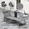 Tumbona Plegable con Respaldo Ajustable Reposacabezas Bolsillo Lateral Bandeja y Estructura de Acero 190x60x31 c... - Ogal.Es