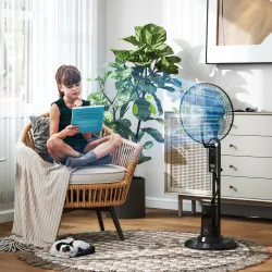 Ventilador de Pie con Nebulizador 3 Velocidades 3 Modos Oscilación de 70° Depósito de 3,2L y Mando 44,5x38,5x120... - Ogal.Es