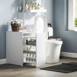 Mueble de Baño Estrecho con Cajón y Ruedas Organizador Independiente con 3 Compartimentos 47x30x66,5 cm Blanco - Ogal.Es