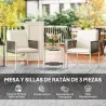 Juego de 2 Sillas y Mesa de Ratán con Cojines Acolchados y Encimera de Vidrio para Balcón Terraza Marrón y Crema - Ogal.Es