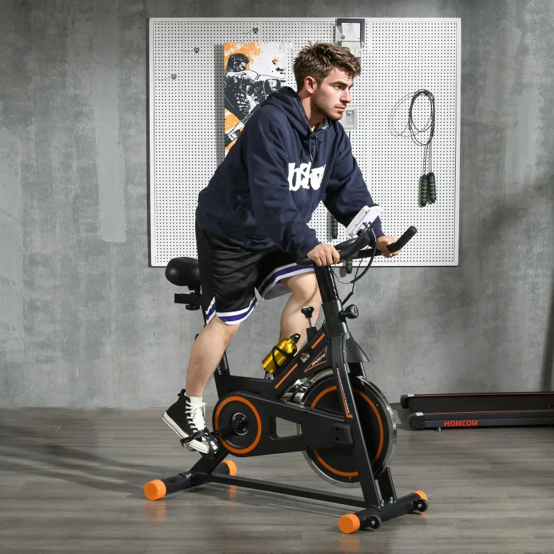Bicicleta Estática con Volante de 8 kg Pantalla LCD Pulsómetro Sillín y Manillar Ajustables 103x48x115 cm Naranja - Ogal.Es