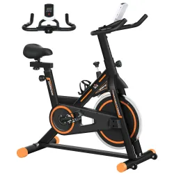 Bicicleta Estática con Volante de 8 kg Pantalla LCD Pulsómetro Sillín y Manillar Ajustables 103x48x115 cm Naranja - Ogal.Es