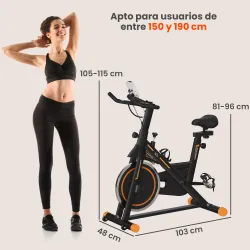 Bicicleta Estática con Volante de 8 kg Pantalla LCD Pulsómetro Sillín y Manillar Ajustables 103x48x115 cm Naranja - Ogal.Es