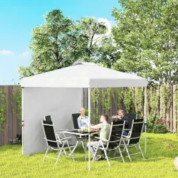 Carpa Plegable de Jardín de 2,5x2,5 m con Altura Ajustable Anti-UV con 1 Pared Lateral y Bolsas de Arena Blanco - Ogal.Es