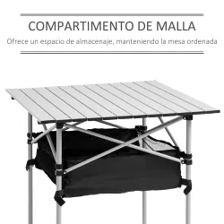 Mesa de Camping Plegable con Almacenaje de Malla y Bolsa de Transporte para Exterior Jardín y Picnic 70x70x69 cm... - Ogal.Es