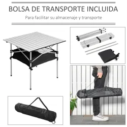 Mesa de Camping Plegable con Almacenaje de Malla y Bolsa de Transporte para Exterior Jardín y Picnic 70x70x69 cm... - Ogal.Es
