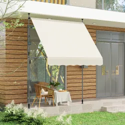 Toldo Manual Retráctil 200x120x210-310 cm para Balcón y Terraza con Altura Ajustable con Manivela Crema - Ogal.Es