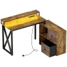 Escritorio Industrial con Luces LED y Estación de Carga con Patas Ajustables y Soporte en X 130x110x91 cm Madera... - Ogal.Es
