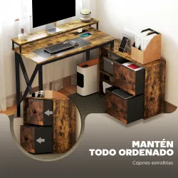 Escritorio Industrial con Luces LED y Estación de Carga con Patas Ajustables y Soporte en X 130x110x91 cm Madera... - Ogal.Es