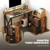Escritorio Industrial con Luces LED y Estación de Carga con Patas Ajustables y Soporte en X 130x110x91 cm Madera... - Ogal.Es