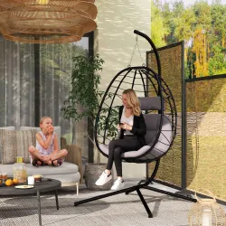 Silla Colgante Huevo con Soporte con Cesta Plegable Cojín y Reposacabezas para Interior y Exterior Carga 120 kg ... - Ogal.Es