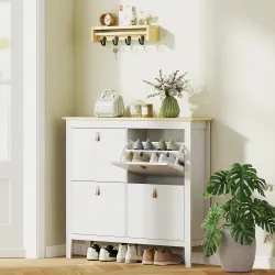 Zapatero Estrecho con 4 Compartimentos y Tiradores de Cuero PU para Pasillo y Recibidor 105x24x95,5 cm Blanco y ... - Ogal.Es