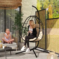 Silla Colgante Huevo con Soporte con Cesta Plegable Cojín y Reposacabezas para Interior y Exterior Carga 120 kg ... - Ogal.Es