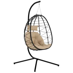 Silla Colgante Huevo con Soporte con Cesta Plegable Cojín y Reposacabezas para Interior y Exterior Carga 120 kg ... - Ogal.Es