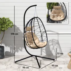 Silla Colgante Huevo con Soporte con Cesta Plegable Cojín y Reposacabezas para Interior y Exterior Carga 120 kg ... - Ogal.Es