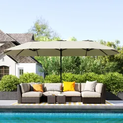 Sombrilla Doble 4x2,2 m Sombrilla Terraza Exterior con Manivela Manual Impermeable y Protección UV30+ Crema - Ogal.Es