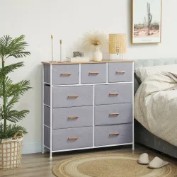 Cómoda Moderna con 9 Cajones de Tela y Diseño Elegante para Dormitorio Sala o Entrada 100x30x99 cm Gris - Ogal.Es