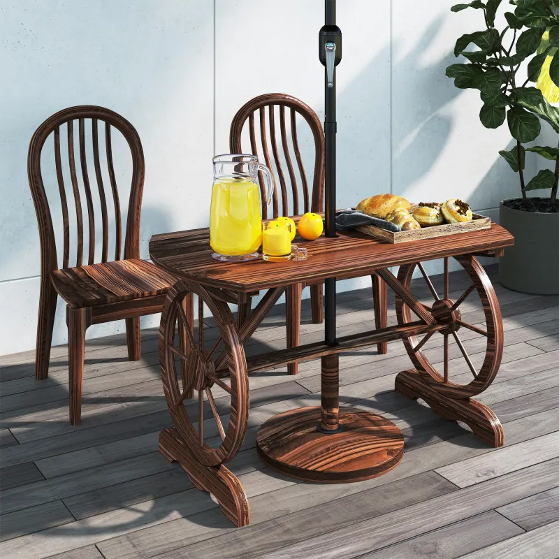 Mesa de Jardín de Madera de Abeto con Patas en Forma de Rueda Orificio para Sombrilla 120x63x70 cm Acabado Carbo... - Ogal.Es