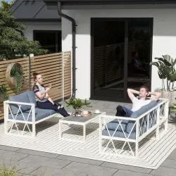 Conjunto de Jardín Exterior con 2 Sofás de 2 Plazas con Asiento Ajustable Sofá de Esquina y Mesa de Centro Beige... - Ogal.Es