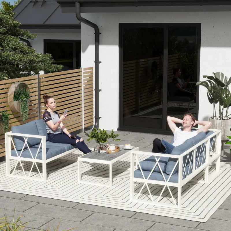 Conjunto de Jardín Exterior con 2 Sofás de 2 Plazas con Asiento Ajustable Sofá de Esquina y Mesa de Centro Beige... - Ogal.Es