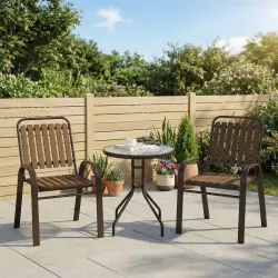 Conjunto de Jardín Exterior de 3 Piezas con 2 Sillas Apilables y Mesa Redonda de Vidrio Templado para Balcón Ter... - Ogal.Es