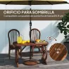 Mesa de Jardín de Madera de Abeto con Patas en Forma de Rueda Orificio para Sombrilla 120x63x70 cm Acabado Carbo... - Ogal.Es