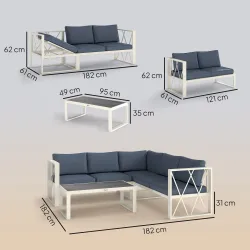 Conjunto de Jardín Exterior con 2 Sofás de 2 Plazas con Asiento Ajustable Sofá de Esquina y Mesa de Centro Beige... - Ogal.Es