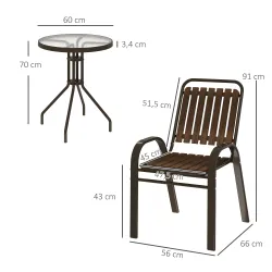 Conjunto de Jardín Exterior de 3 Piezas con 2 Sillas Apilables y Mesa Redonda de Vidrio Templado para Balcón Ter... - Ogal.Es