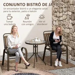 Conjunto de Jardín Exterior de 3 Piezas con 2 Sillas Apilables y Mesa Redonda de Vidrio Templado para Balcón Ter... - Ogal.Es