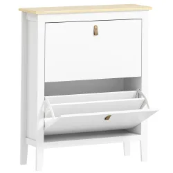 Zapatero Estrecho con 2 Compartimentos y Tiradores de Cuero PU para Pasillos y Recibidores 80x24x95,5 cm Blanco ... - Ogal.Es