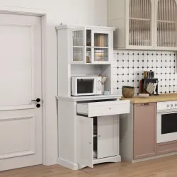 Alacena de Cocina con 1 Cajón 4 Puertas y Estantes Ajustables Carga 50 kg Mueble de Cocina 79x40x180 cm Blanco - Ogal.Es