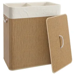Cesto de Ropa Sucia de Bambú con 2 Compartimentos Asas para Facilitar el Uso y Bolsas Desmontables Lavables 52x3... - Ogal.Es