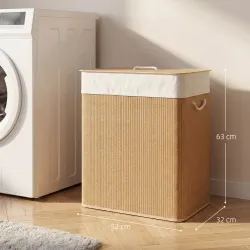 Cesto de Ropa Sucia de Bambú con 2 Compartimentos Asas para Facilitar el Uso y Bolsas Desmontables Lavables 52x3... - Ogal.Es