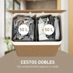 Cesto de Ropa Sucia de Bambú con 2 Compartimentos Asas para Facilitar el Uso y Bolsas Desmontables Lavables 52x3... - Ogal.Es