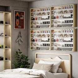 Vitrina de Pared de Madera con Estantes Ajustables y 2 Puertas Correderas de Cristal 80x9,5x60 cm Blanco y Natural - Ogal.Es