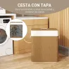 Cesto de Ropa Sucia de Bambú con 2 Compartimentos Asas para Facilitar el Uso y Bolsas Desmontables Lavables 52x3... - Ogal.Es