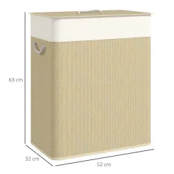 Cesto de Ropa Sucia de Bambú con 2 Compartimentos Asas para Facilitar el Uso y Bolsas Desmontables Lavables 52x3... - Ogal.Es